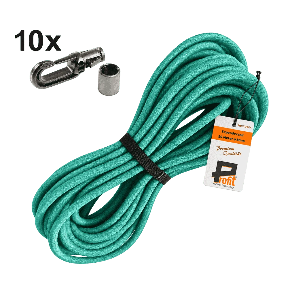 Konfektionsset | SWZSK016 | Ansicht 1 Expanderseil-Set 8 mm · 10 m Grün · 10 Karabinerhaken – Produktabbildung 1
