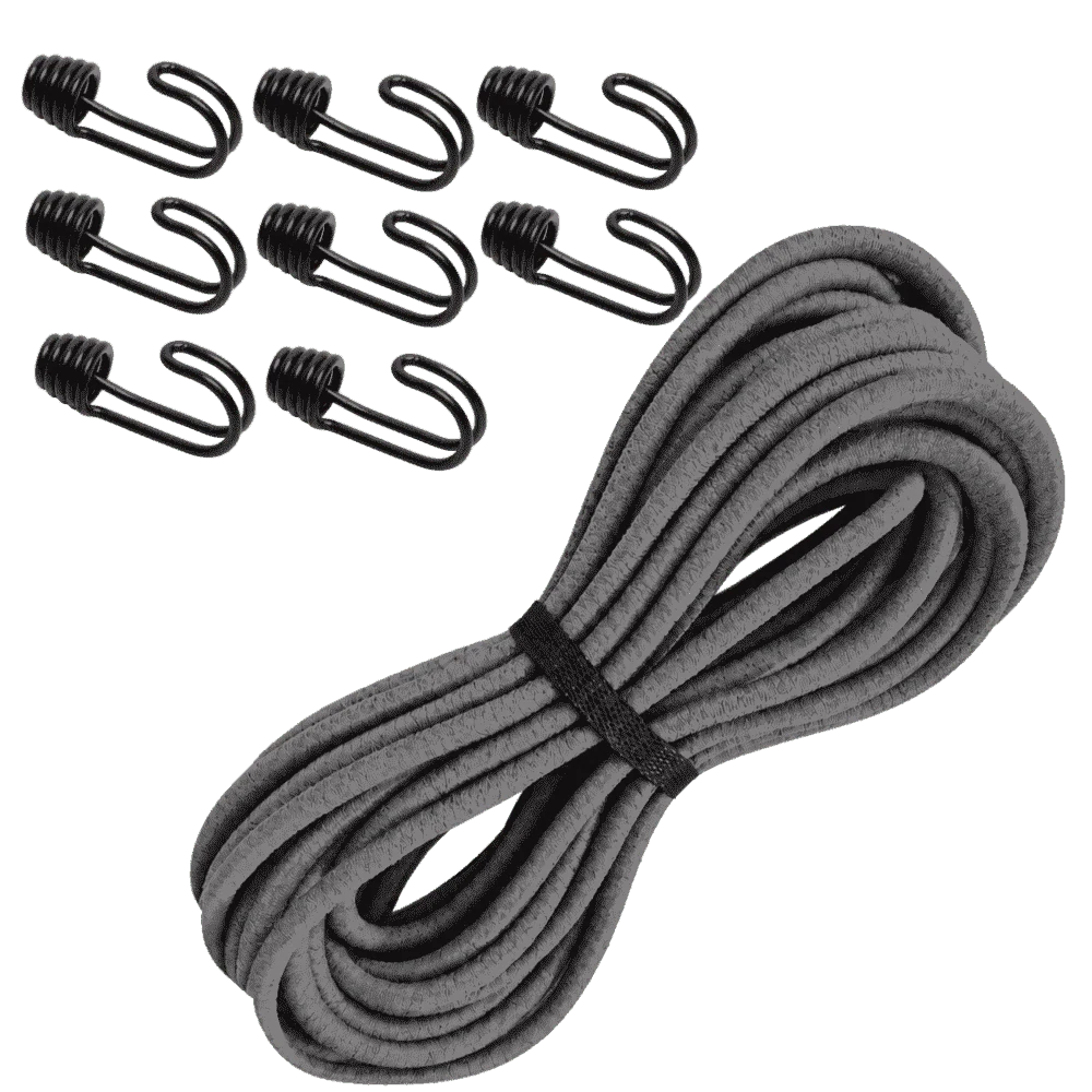 Gummikordel ø 8 mm · 10 Meter mit 8 Doppelhaken im Set Farbe Grau – Produktabbildung 1