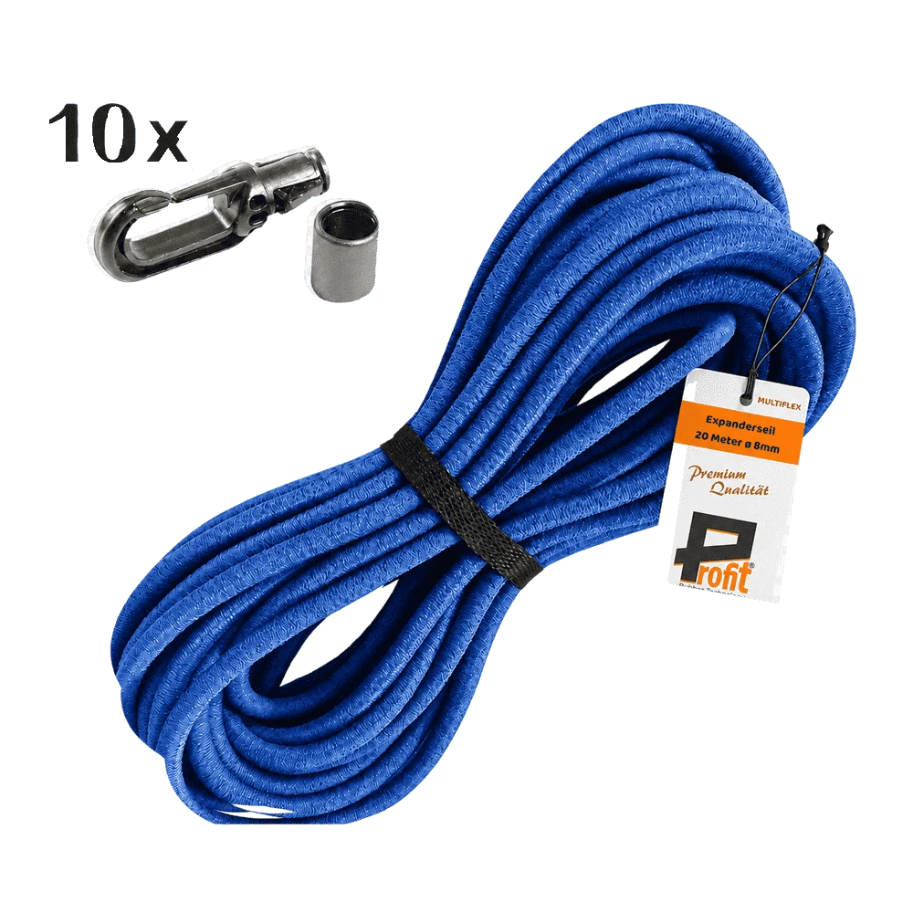 Expanderseil-Set 8 mm · 10 m Blau · 10 Karabinerhaken – Produktabbildung 1