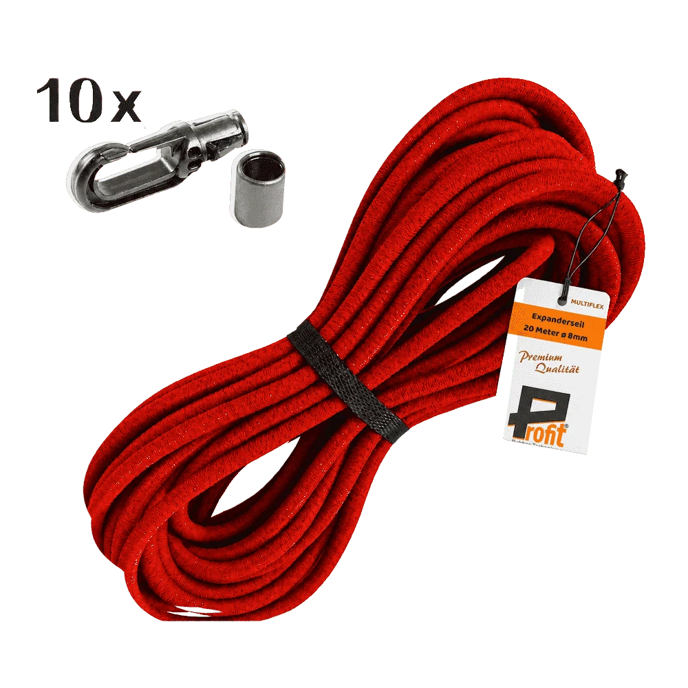 Expanderseil-Set 8 mm · 10 m Rot · 10 Karabinerhaken – Produktabbildung 1