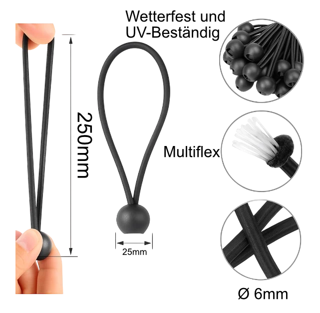 Gummispanner mit Kugel 250 mm schwarz 25 Stück pro VE – Produktabbildung 3