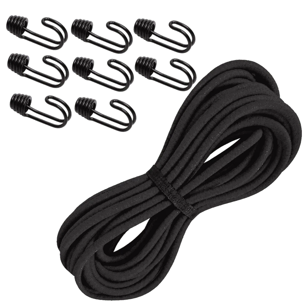 Konfektionsset | SWZSK024 | Ansicht 1 Spanngummi · Expanderseil ø 8 mm schwarz 10 Meter · 8 Doppelspiralhaken · im Set – Produktabbildung 1