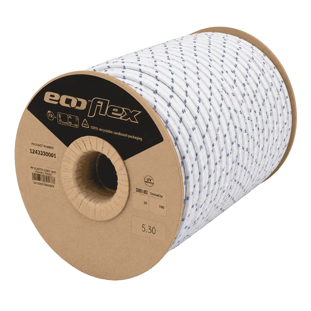 Gummiseil · Expander Gummi 8 mm Ø Weiß-Schwarz gefleckt · 100 Meter Rolle · Monoflex Polypropylen – Originalproduktbild
