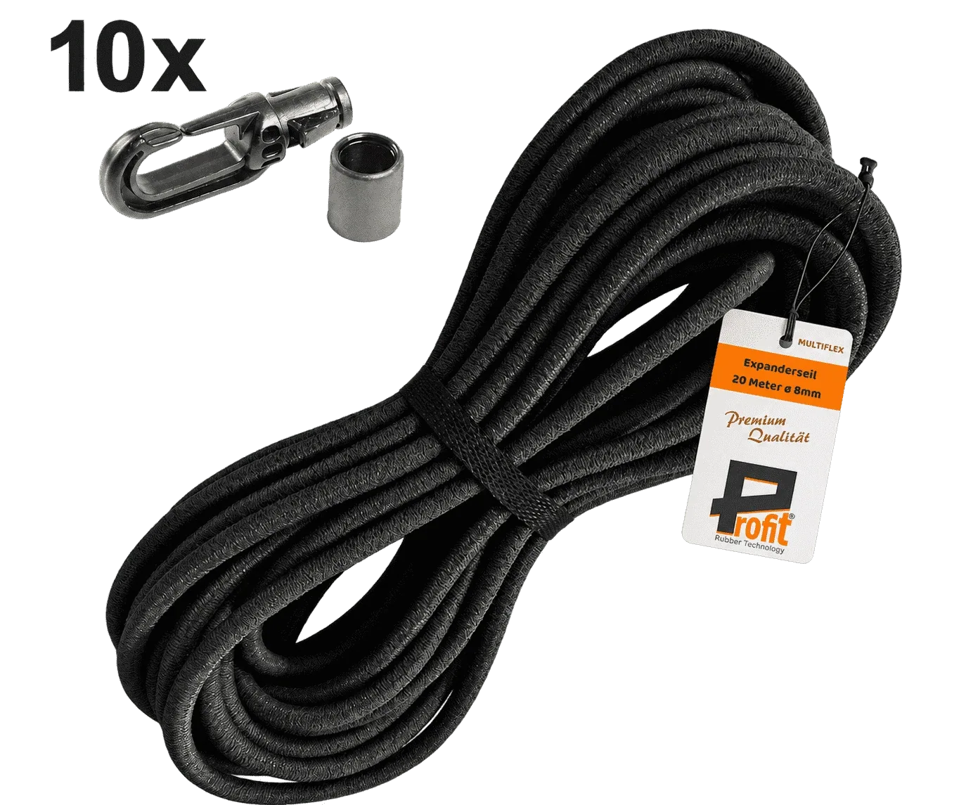 Konfektionsset | SWZSK017 | Ansicht 1 Expanderseil-Set 8 mm · 10 m Schwarz · 10 Karabinerhaken – Produktabbildung 1