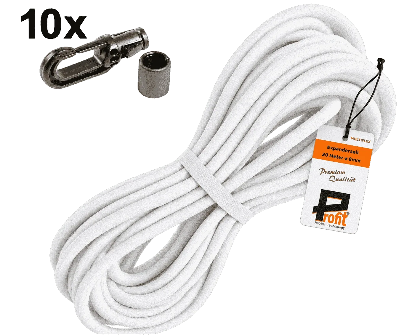 Expanderseil-Set 8 mm · 10 m Weiß · 10 Karabinerhaken – Produktabbildung 1