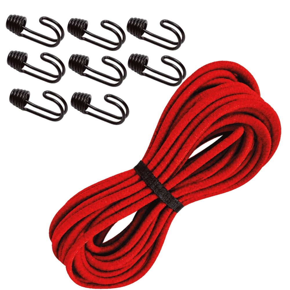 Spanngummi mit Haken 10 Meter ø 8 mm mit 8 Doppelhaken im Set Rot – Produktabbildung 1