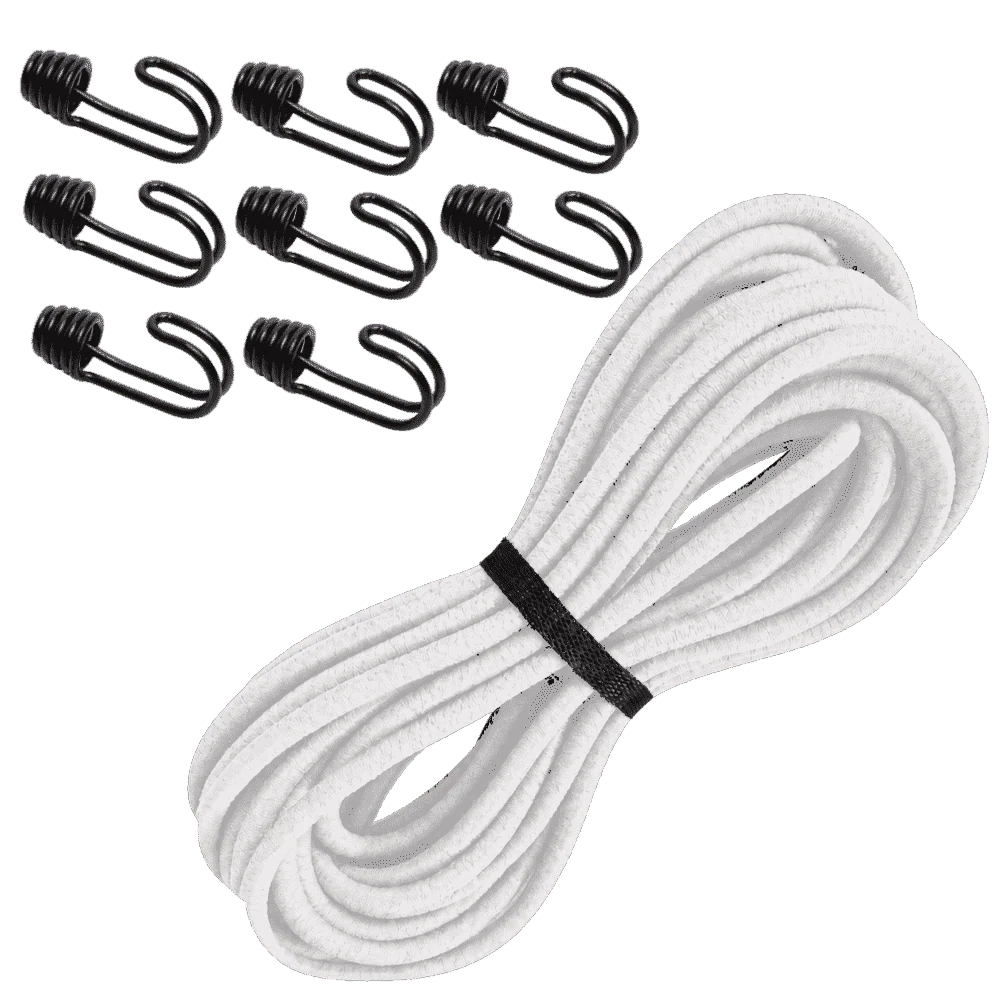Konfektionsset | SWZSK025 | Ansicht 1 Gummi Seil · Spannseil im Set 10 Meter ø 8 mm mit 8 Doppelspiralhaken Weiß – Produktabbildung 1