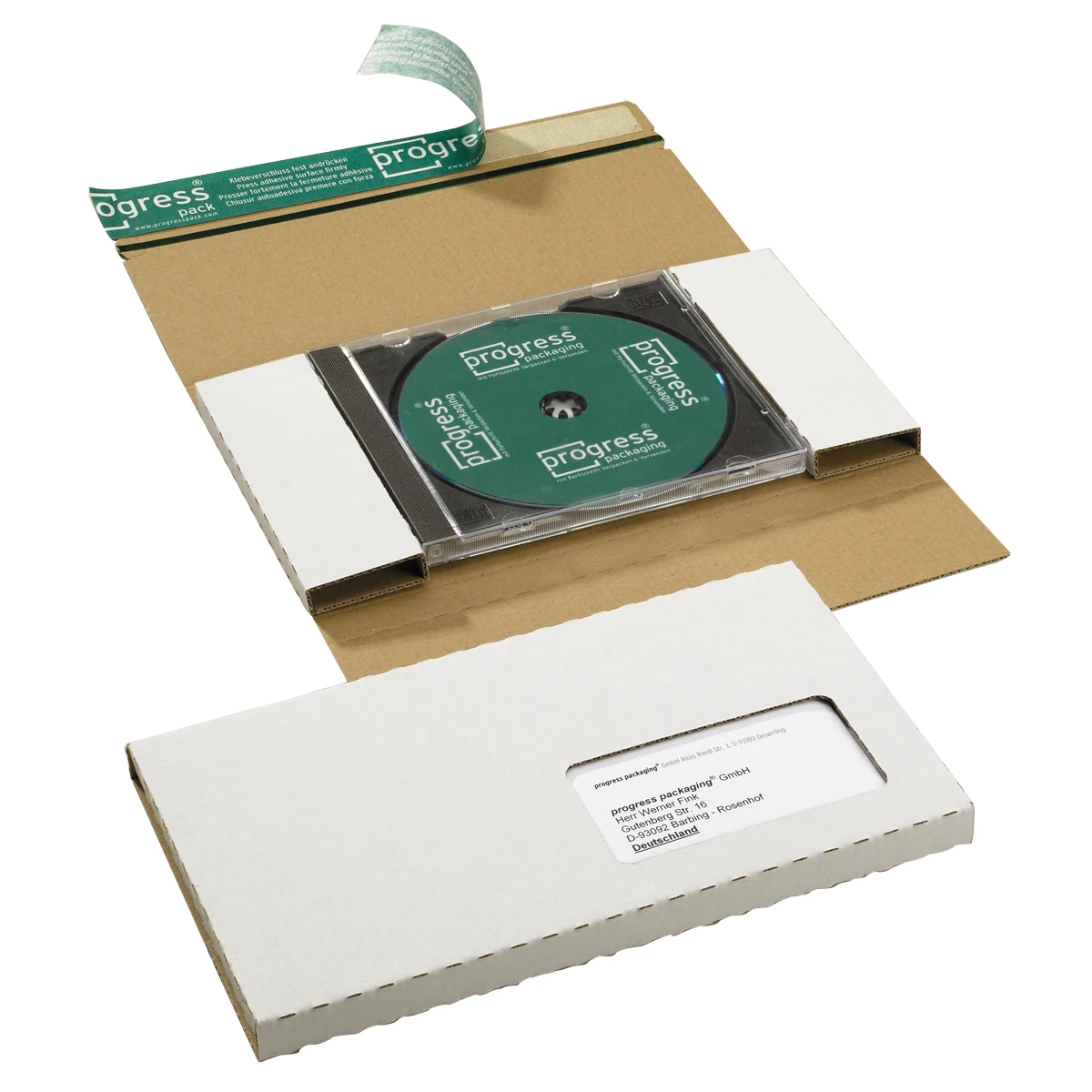 CD-Jewel Mailer aus stabiler Wellpappe weiß | PPD002.01 | Ansicht 1 CD-Jewel Mailer aus stabiler Wellpappe weiß – Produktabbildung 1