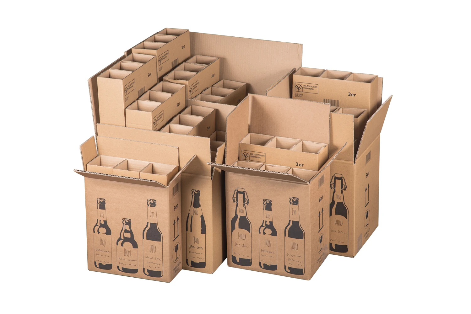 Bierversandkarton 12er Flaschen, 353x255x288mm – Flaschen und Getränke passend verpacken – Ansicht 1 Serienabbildung zu Bierversandkarton 12er Flaschen, 353x255x288mm – Ansicht 1