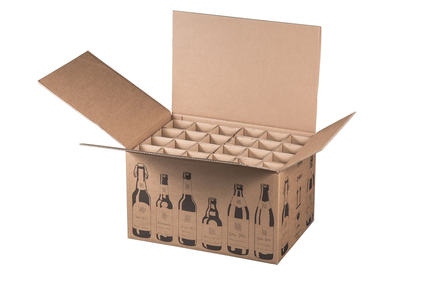 Faltkarton f. 24er Bierflaschen, 510x353x288mm – Flaschen und Getränke passend verpacken – Ansicht 1 Produktabbildung zu Faltkarton f. 24er Bierflaschen, 510x353x288mm – Ansicht 1