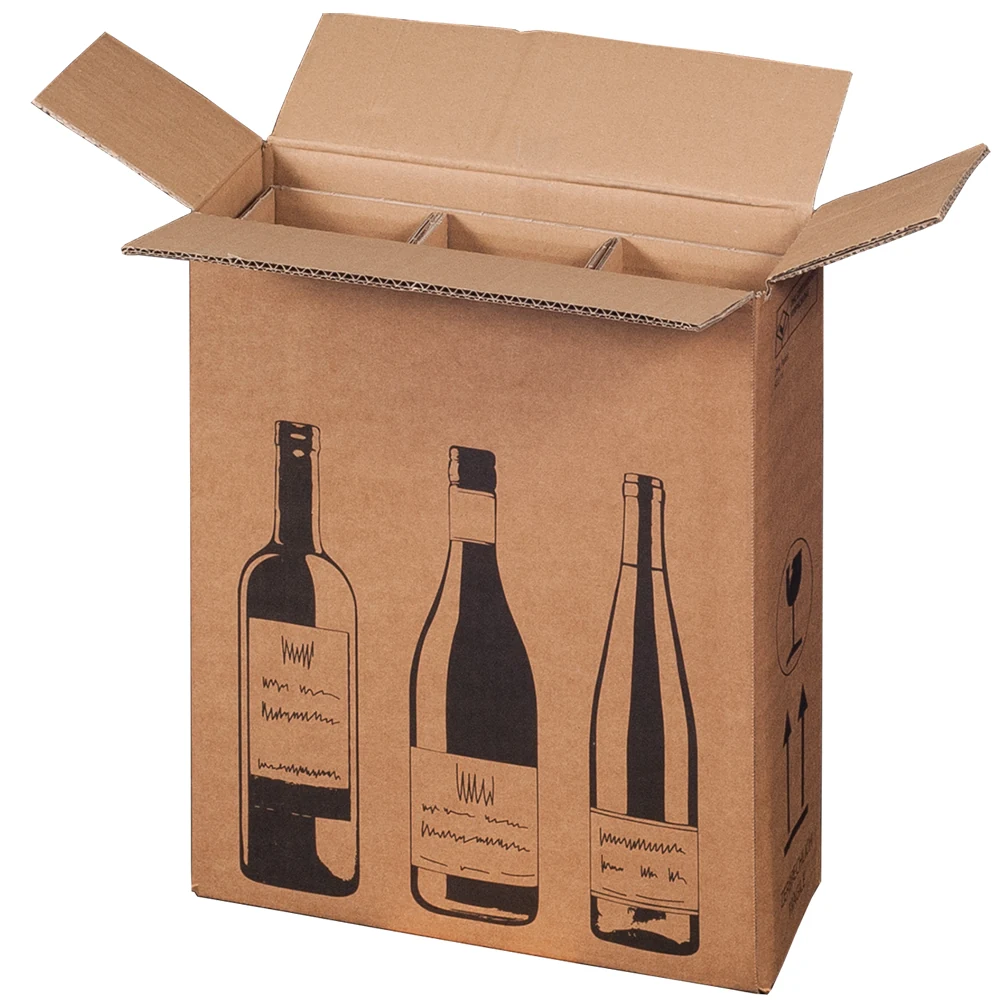 Versandkarton für 3er Flaschen, 305x108x368mm – Flaschen und Getränke passend verpacken – Ansicht 1 Produktabbildung zu Versandkarton für 3er Flaschen, 305x108x368mm – Ansicht 1