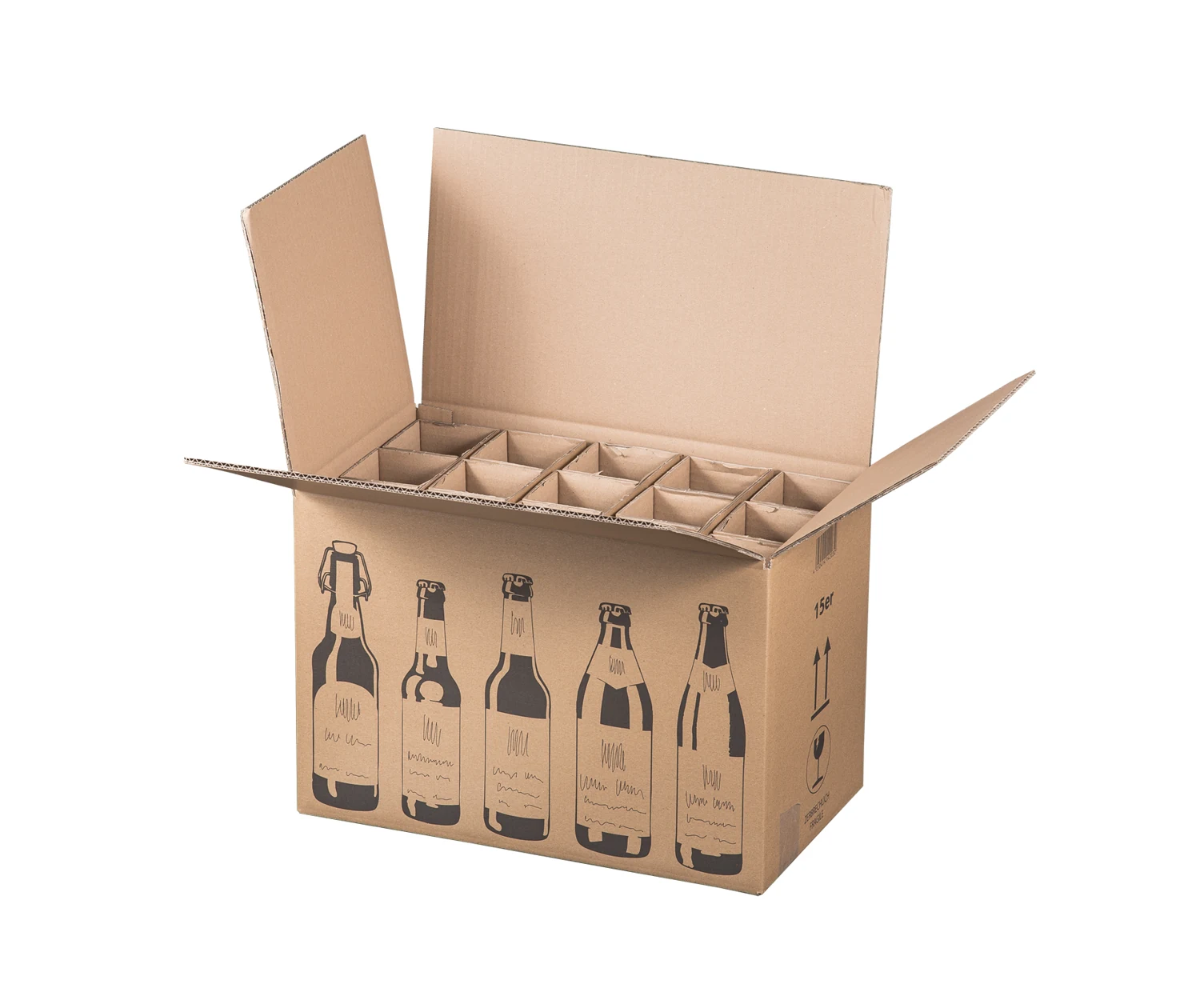 Faltkarton f. 15er Bierflaschen, 440x255x288mm – Produktabbildung 1