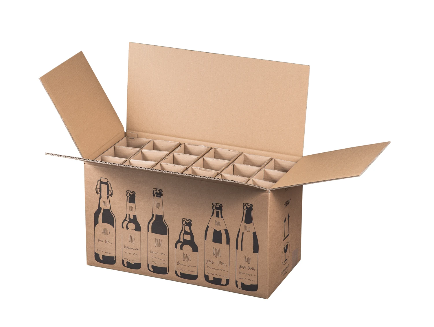 Faltkarton f. 18er Bierflaschen, 528x255x288mm – Produktabbildung 1