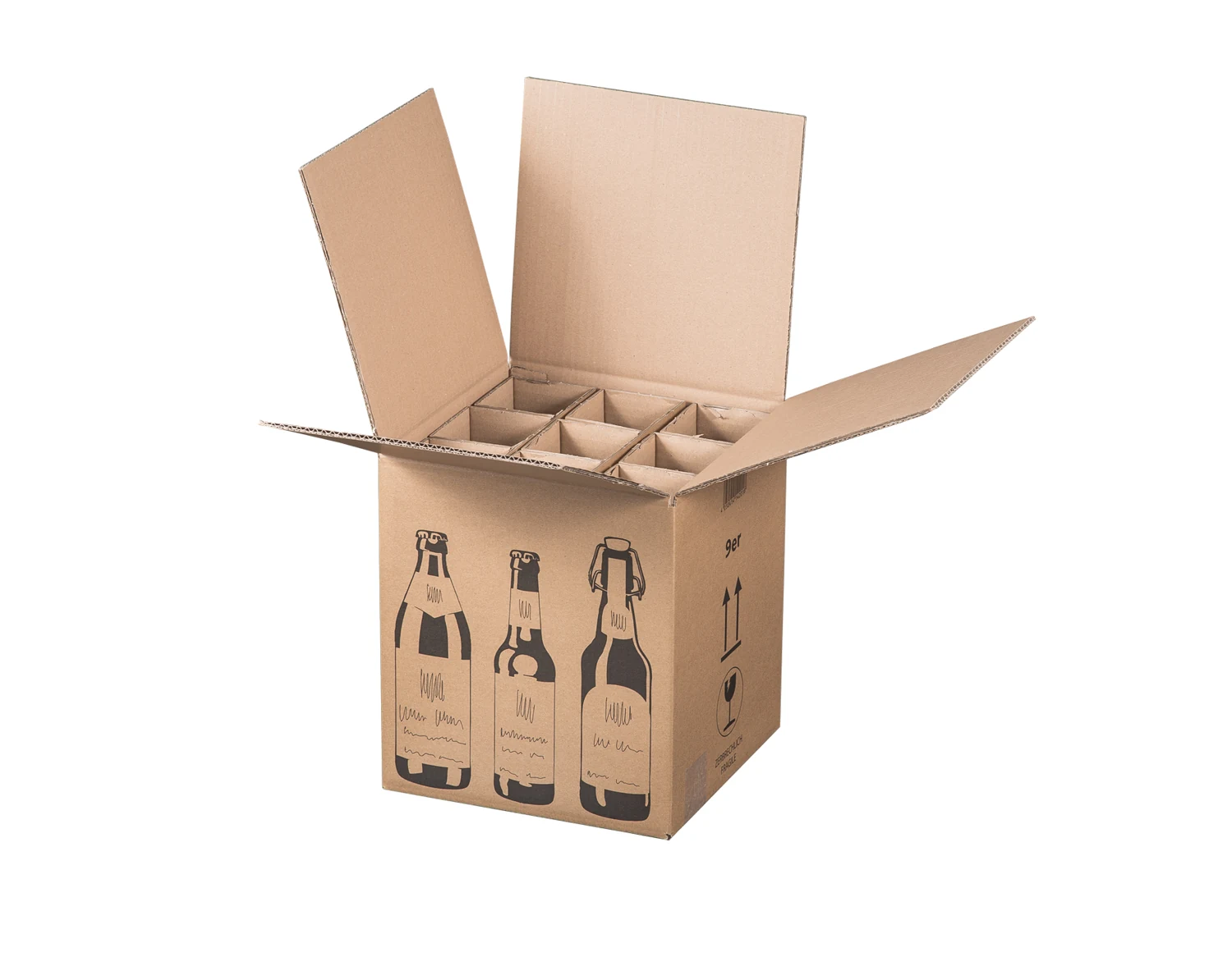 Faltkarton f. 9er Bierflaschen, 265x255x288mm – Produktabbildung 1